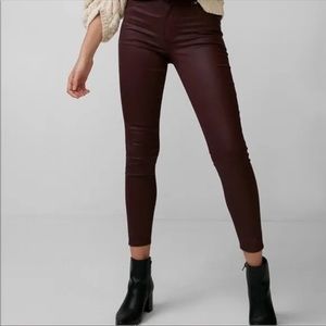 Express High Waisted Coated Maroon Ankle Skinny Jeans Leggings